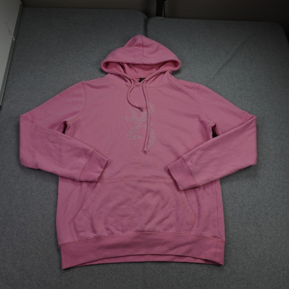 Browning Hoodie Womens Medium Pink Rhinestone Logo Pullover Hunting Casual